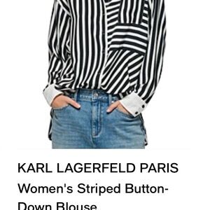 SOLD===Karl Lagerfeld Black and White Striped Button Down Shirt